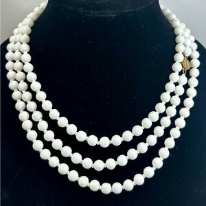 MIRIAM HASKELL Vintage White Milk Glass Long Wrap Round Beaded Necklace